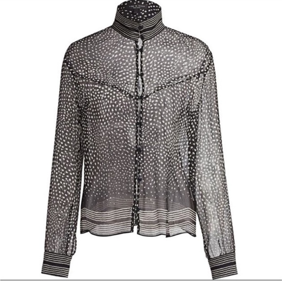 Rag & Bone Libby Silk Sheer Polka Dot Top Button down in black white size XS - Picture 4 of 10